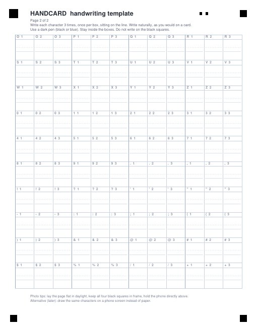 The handwriting template, page 2